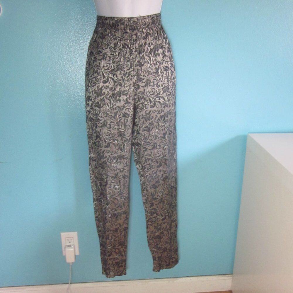 Judy Knapp Vintage Pants Sz S Silver Brocade Pull On Dressy High Rise Trousers